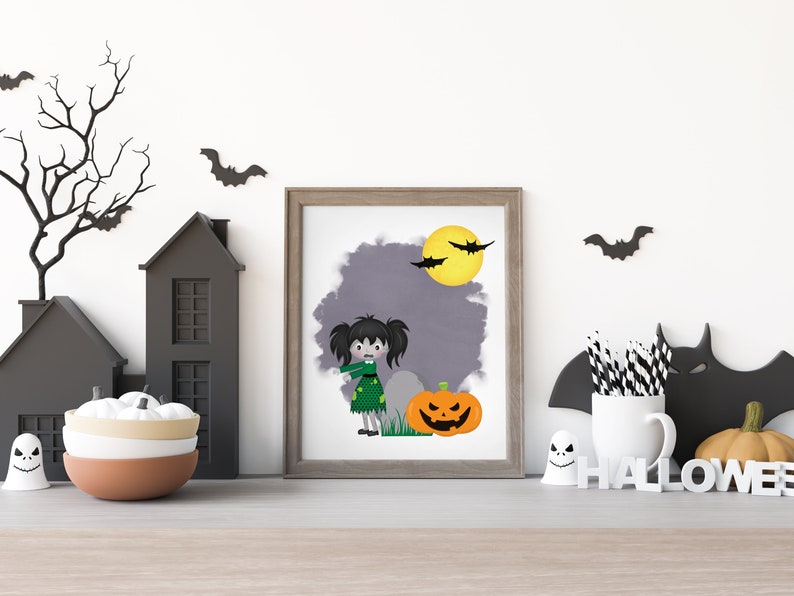 Cute Zombie Girl Halloween Art Print Halloween Prints for Etsy