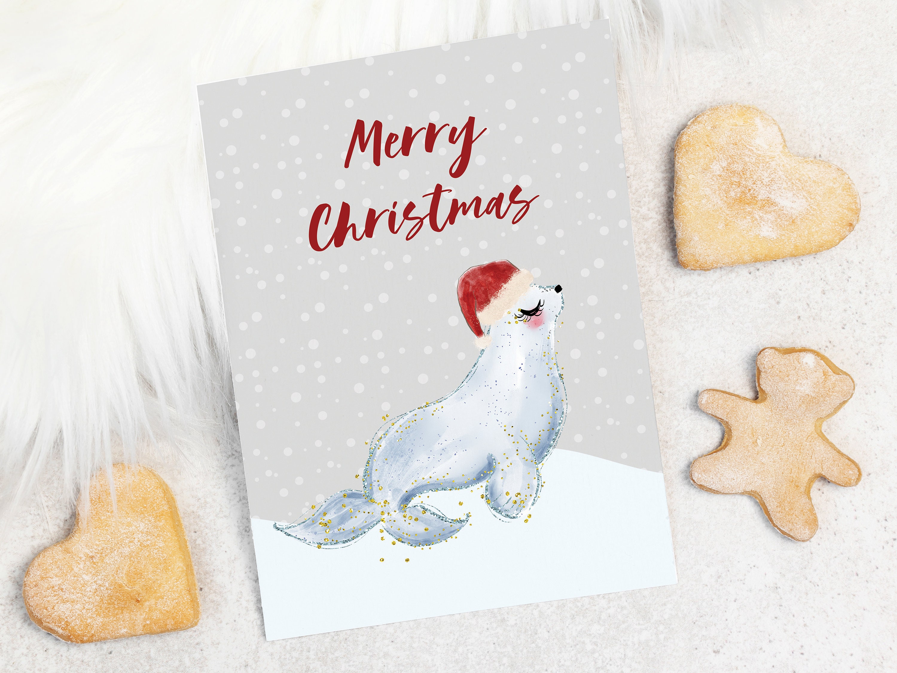 Printable Seal Christmas Card Holiday Animal Card Instant Etsy