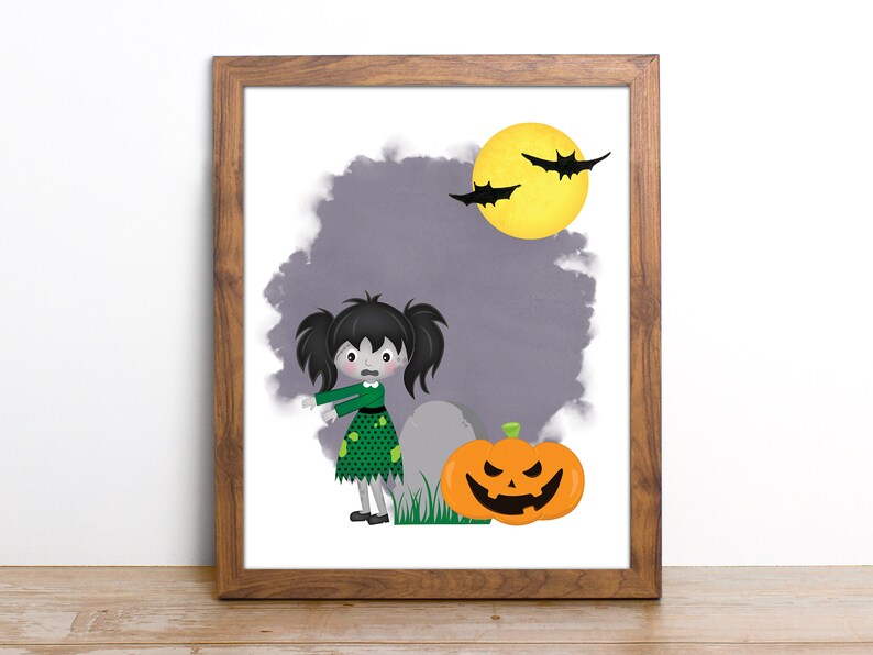 Cute Zombie Girl Halloween Art Print Halloween Prints for Etsy