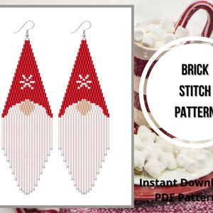 Brick stitch gnome earrings pattern Christmas seed bead earrings pattern beaded fringe earrings pattern Miyuki delica PDF Digital download