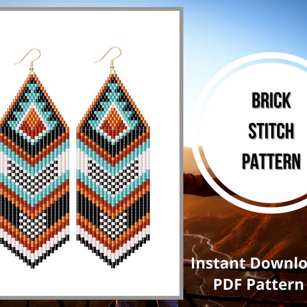 Native American style seed bead earring pattern brick stitch fringe earring south western inspired PDF pattern miyuki delica