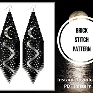 Maanfase rocailles oorbellen patroon steensteek franje kralenoorbel pdf-patroon Miyuki delica