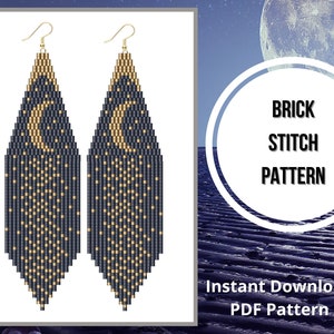 Moon phase seed bead earrings pattern brick stitch fringe native earring PDF pattern
