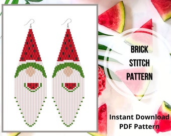 Brick stitch watermelon gnome earrings pattern seed bead earrings pattern beaded fringe earrings pattern Miyuki delica Digital download