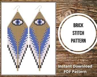 Evil eye earrings brick stitch pattern weird earrings seed bead fringe cool earrings PDF pattern