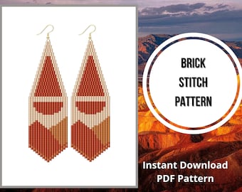 Seed bead patterns sunset earrings brick stitch mountain sunrise fringe earring PDF pattern