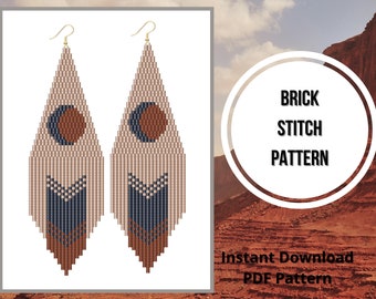 Brick stitch moon phase earring pattern moon bead earrings pattern beaded fringe pattern Miyuki delica PDF Digital download