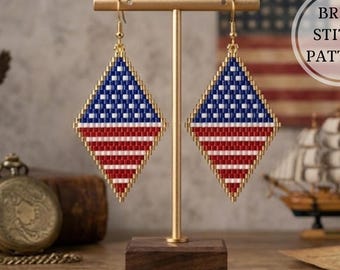 Patriotic brick stitch earring pattern  seed bead 4th of July USA jewelry pattern  Miyuki delica beading