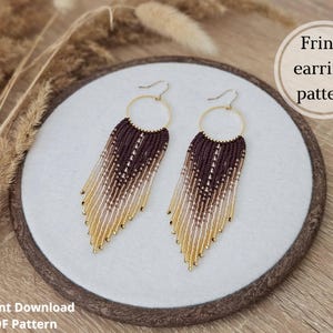 Boho beaded fringe hoop earrings pattern for Miyuki Round Rocailles 11/0 seed bead jewelry bead weaving