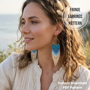 Letni wzór kolczyków z frędzlami, koralikowe kolczyki z motywem wybrzeża morskiego, morskie kolczyki koła, oceaniczne niebieskie, okrągłe kolczyki Miyuki Rocailles 11/0, wzór do koralikowania