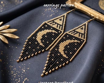 Moon phase brick stitch with fringe earrings pattern Western style seed bead jewelry DIY