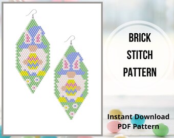 Easter gnome brick stitch earring pattern Miyuki delica Easter bunny seed bead pendant pattern Beaded rabbit jewelry pattern PDF Digital