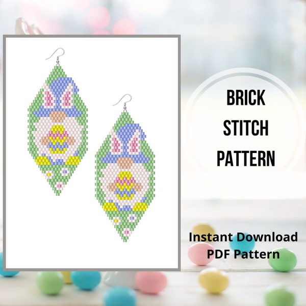 Easter gnome brick stitch earring pattern Miyuki delica Easter bunny seed bead pendant pattern Beaded rabbit jewelry pattern PDF Digital