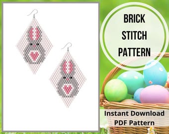 Brick stitch Easter bunny earring pattern Easter rabbit seed bead earrings pattern bead weaving Miyuki delica