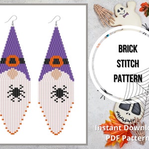 Seed bead Halloween gnome earring patterns Brick stitch spider earrings pattern bead fringe earrings pattern Miyuki delica DIY