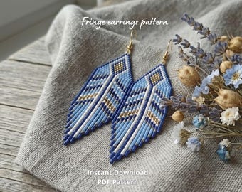 Western seed bead fringe earring pattern brick stitch miyuki delica jewelry pattern PDF