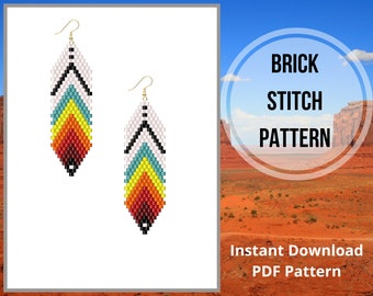 Brick stitch feather earring pattern Native style seed bead earring pattern Southwestern keychain Miyuki delica bead weaving