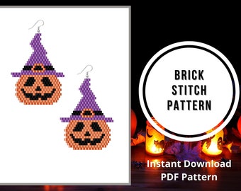 Jack O Lantern Brick Stitch pattern Halloween pumpkin beaded earrings pattern Jack o&#39;lantern brick stitch earrings pattern