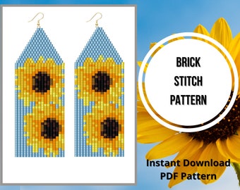 Sunflower seed bead earrings pattern brick stitch fringe earring pattern