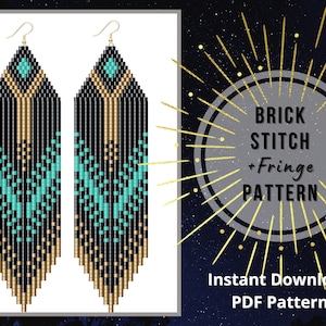 Fringe beaded earrings pattern Bead work jewelry brick stitch earrings pattern DIY seed bead pattern