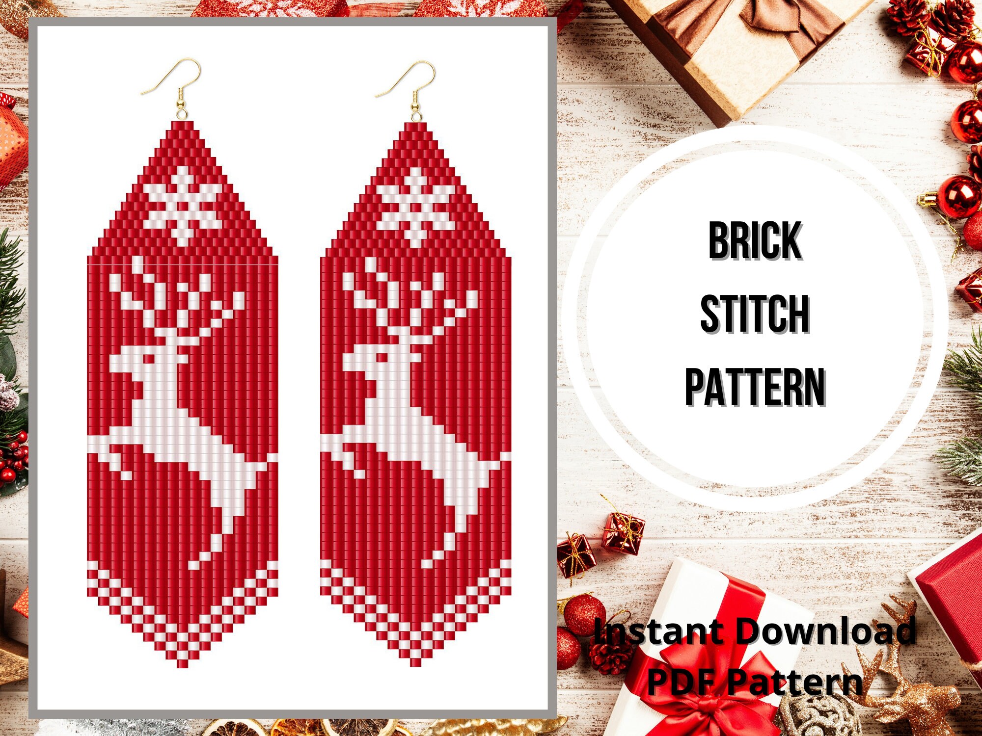 Christmas Beaded Earrings Pattern Deer Seed Bead Earrings