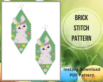 Easter bunny Brick stitch earring pattern Easter rabbit seed bead earrings pattern Miyuki delica PDF Digital