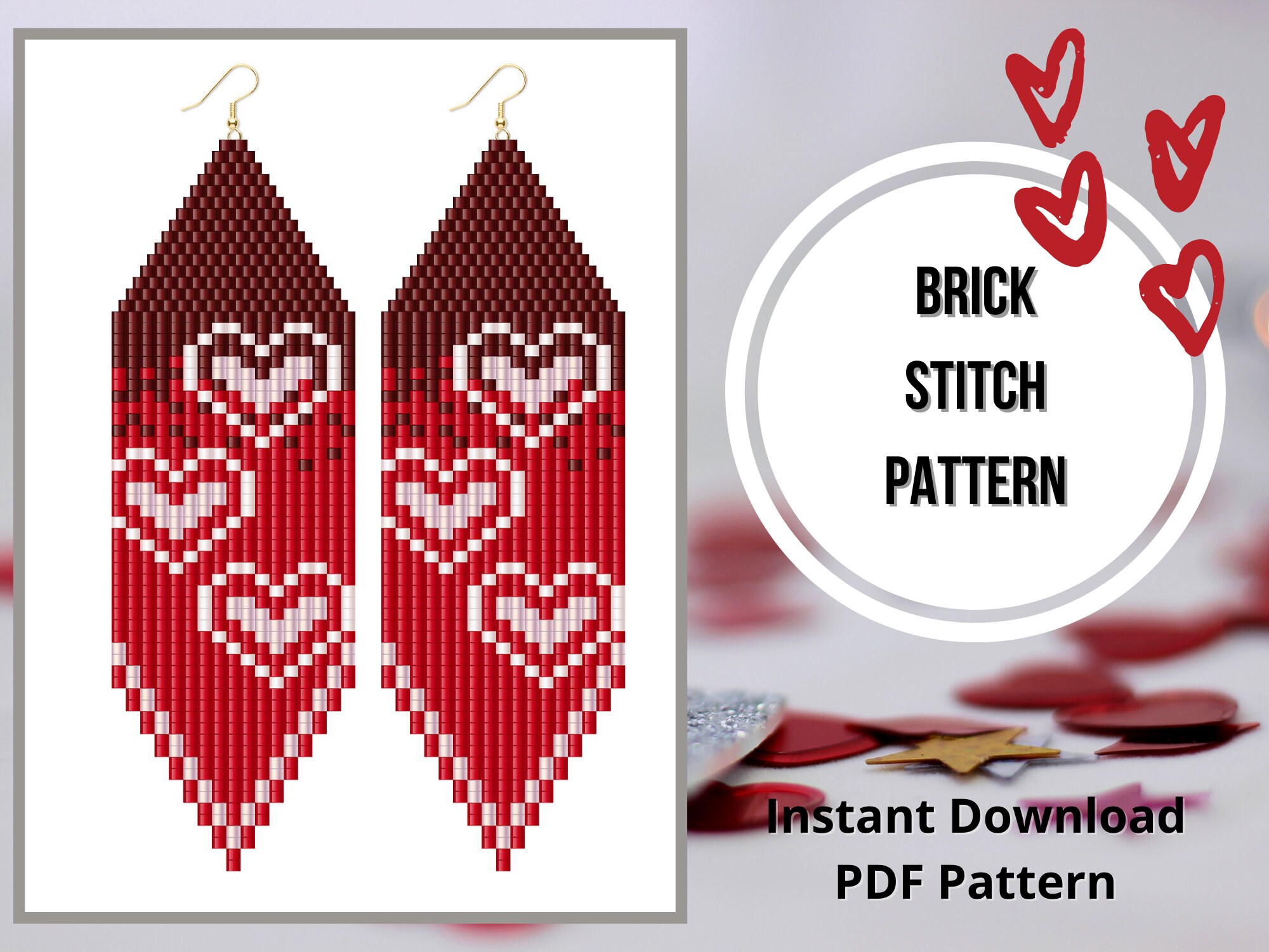 Beaded Heart Earring Pattern Fringe Valentine Seed Bead Etsy