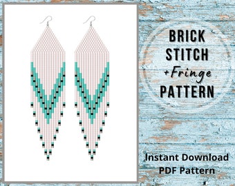 Bead earrings pattern Brick stitch fringe earrings pattern for beading  bead weaving native style earring Miuyki delica pattern