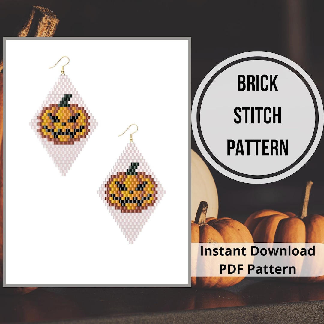 Jack O Lantern Brick Stitch Earrings Pattern Halloween Pumpkin Seed