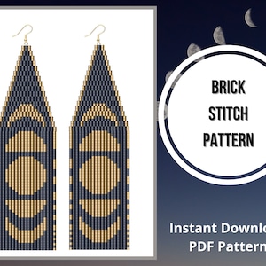 Moon phase beaded earring pattern brick stitch fringe earring PDF pattern seed bead Miyuki earrings