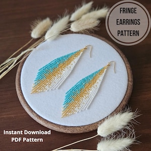 Boho beaded earring pattern turquoise brick stitch fringe bohemian earrings Miyuki delica pattern for beading