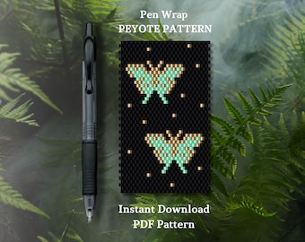 Luna moth beaded peyote pen wrap pattern for Pilot G2 Miyuki delica bead weaving pen cover