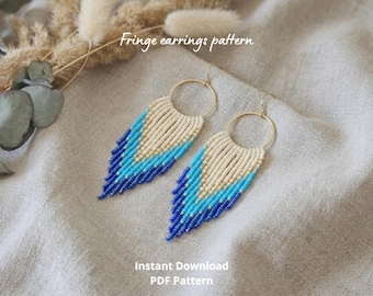 Seed bead Fringe Hoop summer Earrings Pattern (PDF Download) for Miyuki Round Rocailles 11/0 beaded jewelry diy