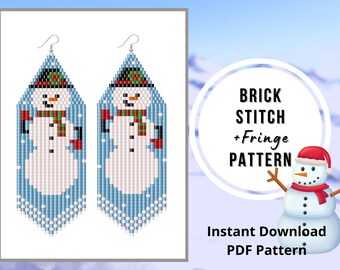 Christmas earring patterns snowman brick stitch earrings seed bead fringe earrings pattern Miyuki delica PDF