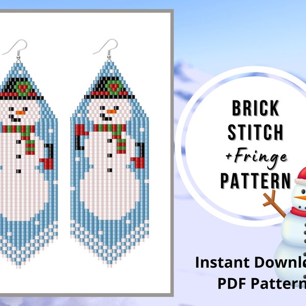 Christmas earring patterns snowman brick stitch earrings seed bead fringe earrings pattern Miyuki delica PDF