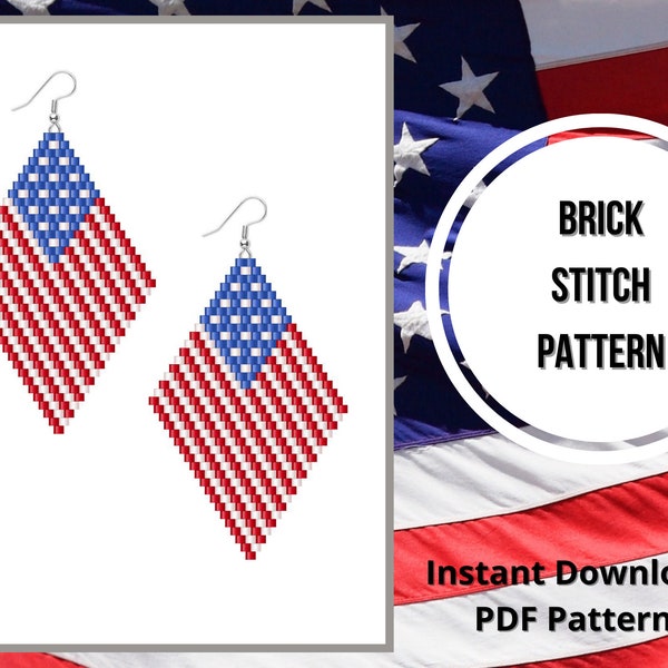 Seed bead 4th of July earring pattern brick stitch USA earrings pattern  Miyuki delica