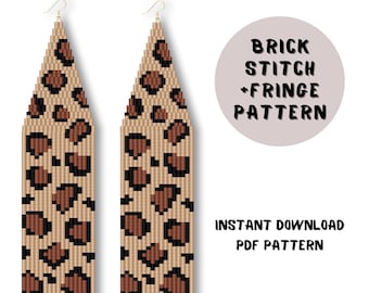Brick stitch leopard earring pattern Beaded animal print earring pattern  fringe seed bead Miyuki earrings