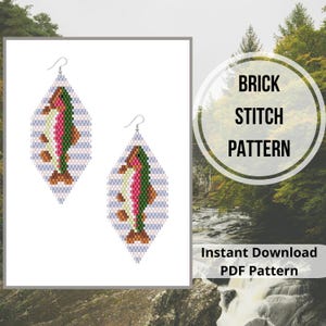 Coastal fish beaded earrings pattern Rainbow trout brick stitch earring pattern Nautical stripes Miyuki delica bead weaving pattern