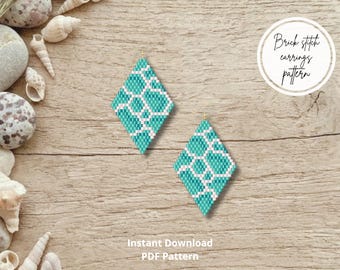 Summer Sea Waves Brick Stitch Earring Pattern (PDF Download) beaded marine earrings ocean blue Miyuki delica pattern for beading