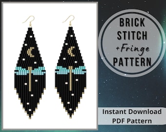 Dragonfly beaded earrings pattern brick stitch moon night earrings seed bead Miyuki delica PDF pattern