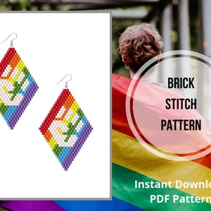 Pride brick stitch earrings pattern rainbow beaded earring pattern LGBT lesbian seed bead Miyuki delica PDF earrings pattern