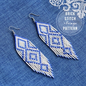 Boho bead earring pattern Native style brick stitch fringe earrings delica pattern for beading bead weaving