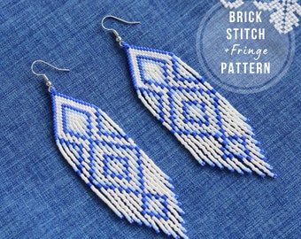 Boho bead earring pattern Native style brick stitch fringe earrings delica pattern for beading bead weaving