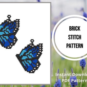Monarch earring pattern Blue butterfly brick stitch butterfly wings seed bead earring pattern Miyuki delica PDF Digital download