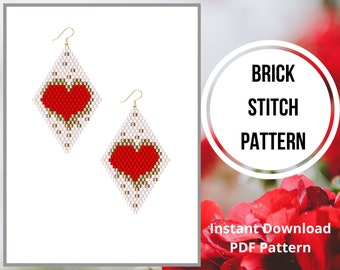 Heart beaded earrings pattern Miyuki delica Valentine brick stitch earring pattern  beadwork beading PDF Digital download