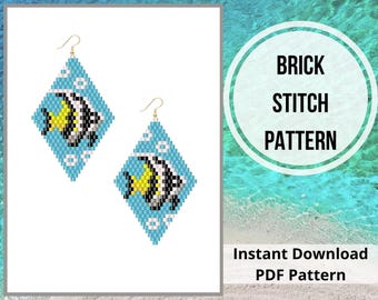 Tropical fish beaded earrings pattern summer marine brick stitch earring pattern turquoise Miyuki delica bead weaving pattern