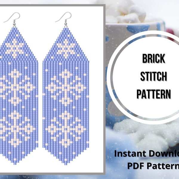 Seed bead Christmas earrings pattern Brick stitch snowflake earring pattern beaded fringe earrings pattern Miyuki delica PDF Digital