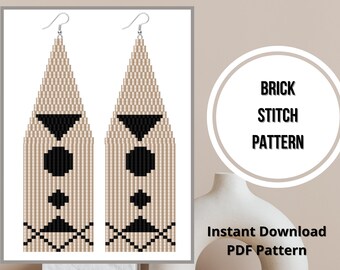 Seed bead patterns geometric fringe beaded earrings brick stitch minimalist earring PDF pattern