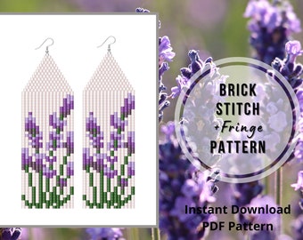 Seed bead lavender earrings pattern Native style fringe earrings brick stitch earring pattern beaded earrings Miyuki delica pattern