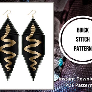 Snake seed bead earrings pattern brick stitch fringe earring Miyuki delica PDF earrings pattern